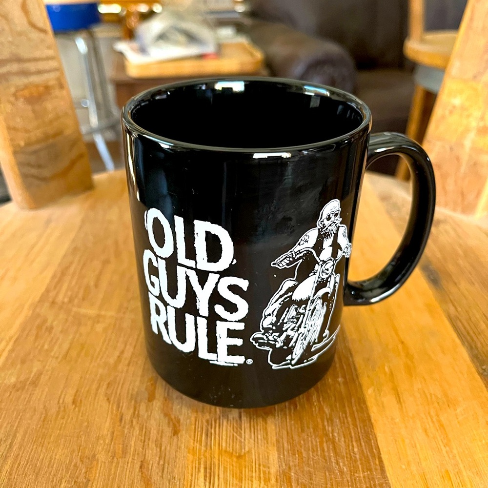 Old Guys Rule large coffee mug. 4 1/2” tall. large handle for man’s hand